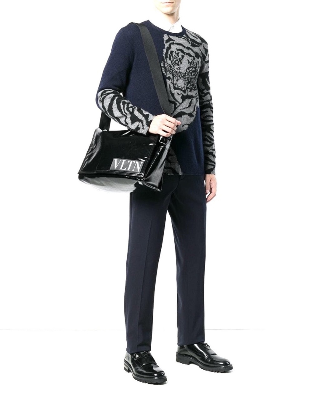 Valentino VLTN Shoulder Bag Messenger Large Black Coated Canvas New